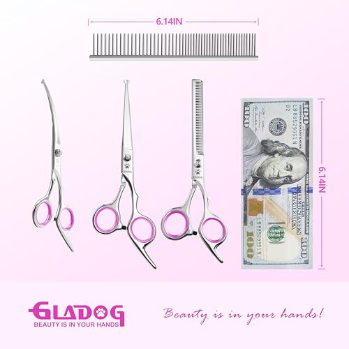 Image of GLADOG Professional 5 in 1 Dog & Cat Grooming Scissors Set with Safety Round Tips, Sharp and Heavy-duty Pet Grooming Shears for Cats (Red)
