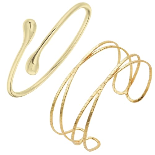 CPRNQY 2 Stücke Oberarmreif Gold, Armreifen Gold Damen, Minimalistisches Armreif Oberarm, zarter geschichteter Armreifen Armschmuck, Armbänder Geschenk Gold für Mama Freund Tochter