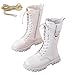 Imagen de Botas Niña Altas hasta La Rodilla Botas Altas Botas De Combate Blancas Zapatos para Niña Zapatos Escolares De Piel SintéTica con Cordones Y Cremallera Lateral Punk Goth Boot De Princesa De Goma