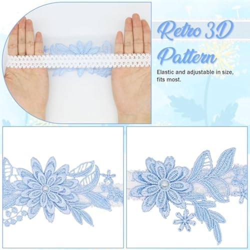 ZHAOYCSH 2 Pièces Porte-Jarretelles de Mariée en Dentelle Florale avec Fausses Perles - Jarretière Élégante pour Cérémonie de Mariage, Enterrement de Vie de Jeune Fille ou Bal,Bleu – vue 6
