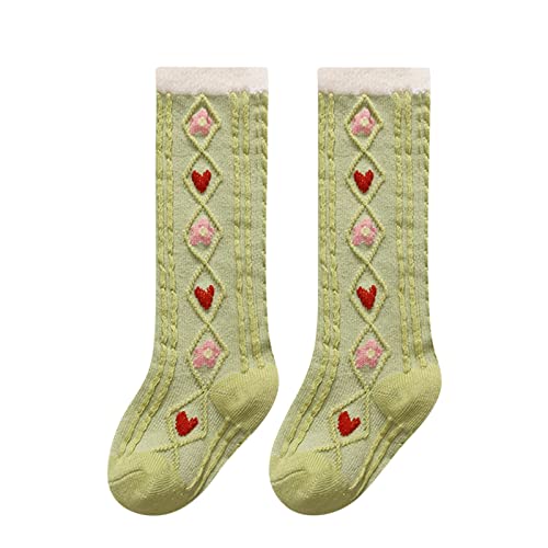 Toddler Baby Kids Girls Warm Cute Knee-High Socks Warm Knitted Stockings Mid-Calf Length Soft Elegant Cotton Socks
