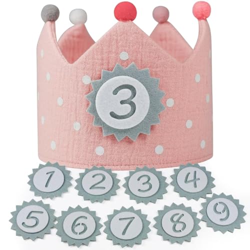 Ochomasun Geburtstagskrone Jungen & Mädchen, Geburtstagskrone Musselin, Krone Geburtstag Klett Austauschbar 1-9 Zahlen, Geburtstagszug Dekorative Hüte für Kindergeburtstag Parteien