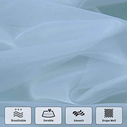 Wubodti Beaded Sheer Valance Curtains 3 Pieces With Rod Pocket, Blue Cafe Tulle Voile Swag Kitchen Window Valances With Tassel For Living Room Bedroom Bathroom Nursery, 51 X 24 Inch Length #TOP4