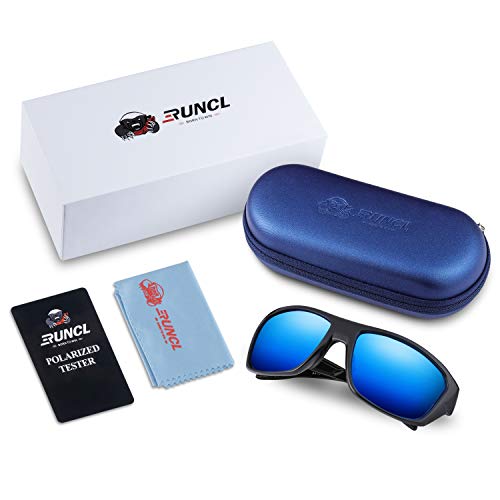 Runcl Polarized Sports Sunglasses Cleon Fishing Cycling (Black/Blue Mirror) #TOP7