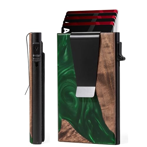 Image of Card Holder Wallets for Men | Slim Aluminum Wallet | RFID Blocking Minimalist Metal Pop Up Wallet | Money Clip & Cash Band | Expandable Compact Plate | Ultra-Thin | Men's Accessories & Gifts for Men