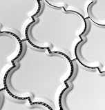 Tenedos Crystal Glow Glossy White Arabesque Porcelain Mosaic Tile 11x13 in for Kitchen Backsplash Bathroom Wall Shower Fireplace Accent (5 Sheets)