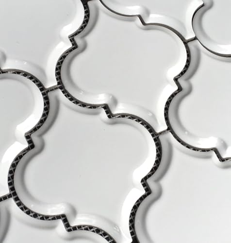 Tenedos Crystal Glow Glossy White Arabesque Porcelain Mosaic Tile 11x13