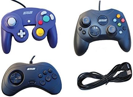 Retro Power 3 USB Classic Controllers - Gamecube, Sega Saturn, Xbox-Styled (Original), with 10' USB Extension Cable!