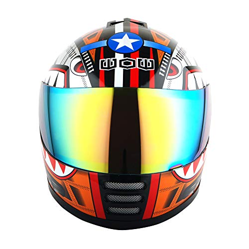 WOW Motorcycle Full Face Helmet Street Bike BMX MX Youth Kids Shark Orange - Thumbnail 4