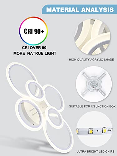 Vikaey Modern Led Flush Mount Ceiling Light, 6 Rings Led White Close To Ceiling Light, Lighting Fixture Ceiling Lamp For Kitchen, Living Room, Bedroom, Laundry Room, 4000K Not Dimmable #TOP4