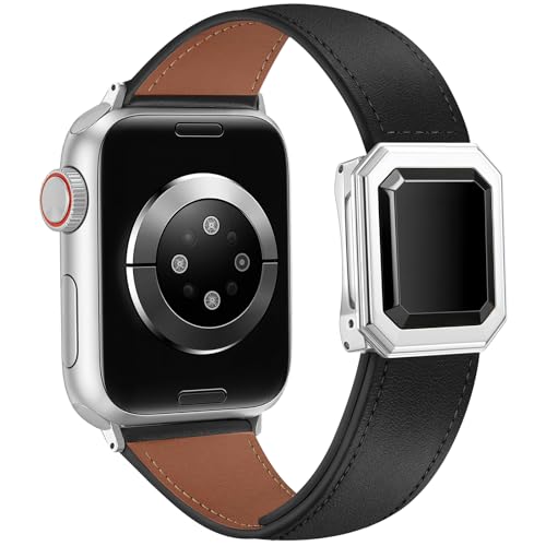 Newlibery Designer Leather Bands Women Compatible with Apple Watch 40mm 38mm 44mm 45mm 41mm 42mm 46mm 49mm Magnetic Clasp Strap for iWatch Series Ultra/SE/11/10/9/8/7/6/5/4 by Newlibery - Used condition - US$19.09