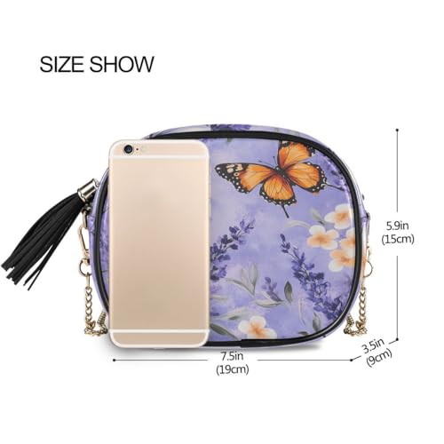 ALAZA Women's Lavender Butterflies Spring Floral PU Leather Crossbody Bag Shoulder Purse with Tassel3