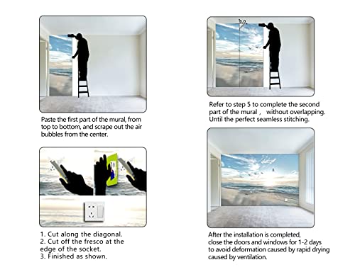 Wxhfm - Seagulls On The Beach Backdrop Wallpaper For Bedroom Large Wall Mural Living Room Ocean Beach Scene Adhesive Fabric Decor - 91"X65"（Not Peel And Stick） #TOP5