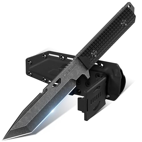Dragon Creek Outdoor Messer - Feststehende Klinge mit Scheide - 440C Stahl, Survival Messer für Camping, Wandern, Bushcraft, Jagd – Männer Geschenk (Schwarz)