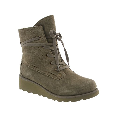 BEARPAW Womens Krista Olive Green Suede Low Wedge Lace Up Ankle Bootie BEARPAW Womens Krista Olive Green Suede Low Wedge Lace Up Ankle Bootie