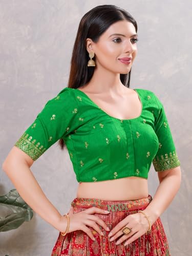 Image of Vamas Women's Silk Padded Self Design Half Sleeve Readymade Saree Blouse (X-1166.ELB)