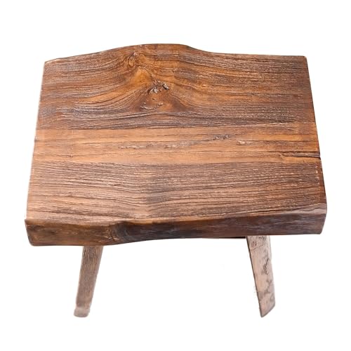 NORDIC STYLE TEAK Shower and Bath Stool, Teak Wood Shower Bench, Indoor and Outdoor Use 17.7\" (Rustic Finish w/Curved Seat)