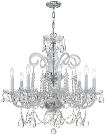 Traditional Crystal 8 Light Hand Cut Crystal Polished Chrome Chandelier