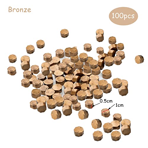 Siegelwachsperlen,Achteckige Siegellackperlen,Retro-Siegellack,Antikes Siegellack,Siegellacksiegel,Dekorative Umschläge,Hochzeitseinladungen,Karten,Briefe(Bronze,100 Stück)