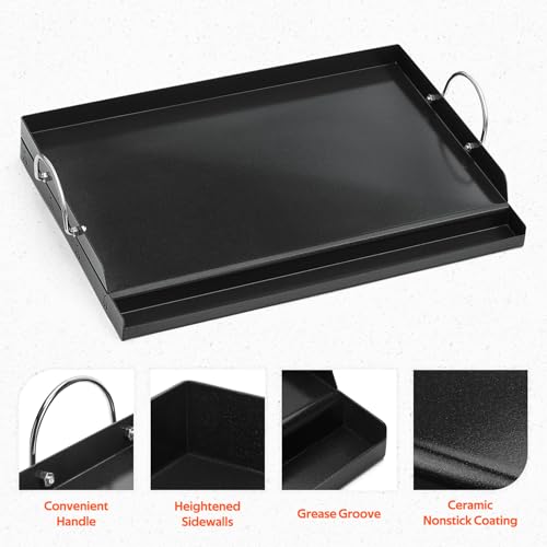 Onlyfire Universal BBQ Griddle with Handles for Charcoal/Gas Grills, Ceramic Coated Non-Stick Flat Top Griddle for Outdoor Cooking, 23" x 16" by onlyfire - Image 3