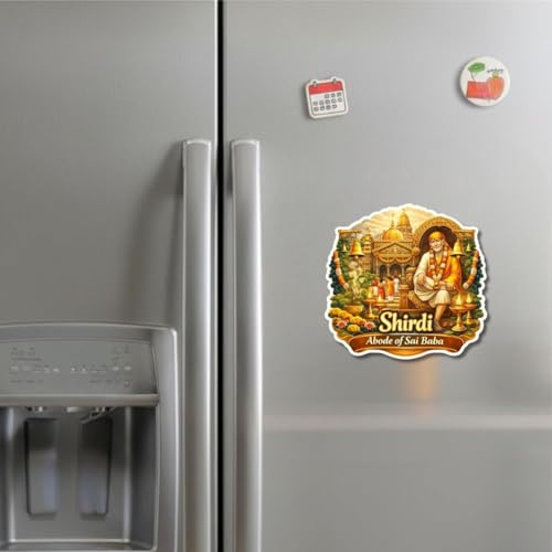 Image of Apna Gift Wooden Fridge Magnet Sticker for Refrigerator Door | Multipurpose Office Magnet for Home Kitchen Decor | Souvenir Gift Travel Memory Fridge Decoration | 4 x 3 Inch Wooden Magnet (Shirdi)
