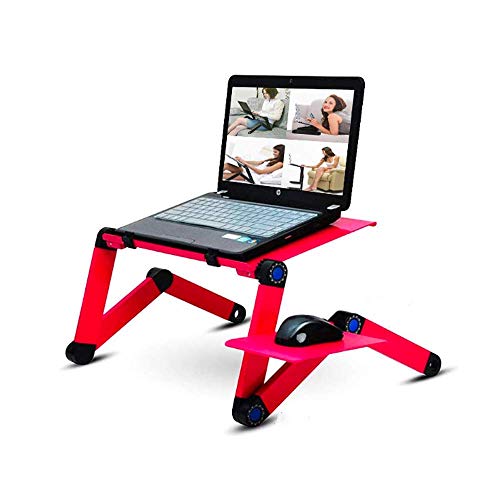 Adjustable Laptop Satnd, RAINBEAN Laptop Desk with 2 CPU Cooling USB Fans for Bed Aluminum Lap Workstation Desk with Mouse Pad, Foldable Book Stand Notebook Holder Sofa, Bed Table Office Tray Red