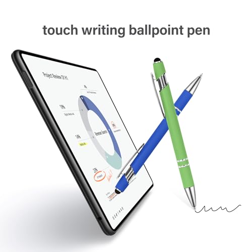 PABLUE Ballpoint Pens with Stylus Tip, Soft Touch Click Stylus Pen, 2 in 1 Retractable Metal Stylus Pens, Black Ink, for Birthday Anniversaries Graduation Home and Office, 4 Colors (12 Count)