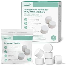 GROWNSY Bottle Washer Detergent Tablets, 130 Count, Deep Cleaning, Compatible with All Brands of Baby Bottle Washers, Removes Milk Residue, Grease & Odor from Bottles and Pump Parts