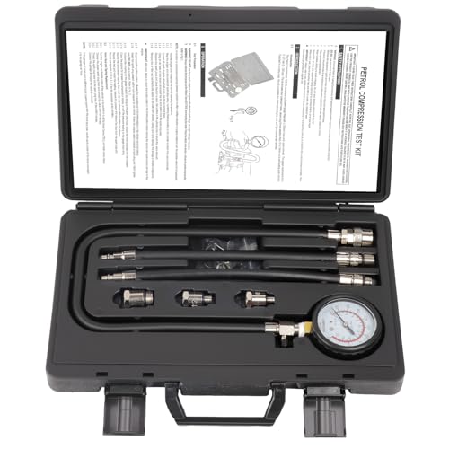 KUNGJUER Deluxe Compression Test kit, Model 2506,Compression Tester Kit for Gasoline Engines for 10-18mm Spark Plugs, Comprehensive Set with Dual Scale Gauge and Robust Storage Caseblack