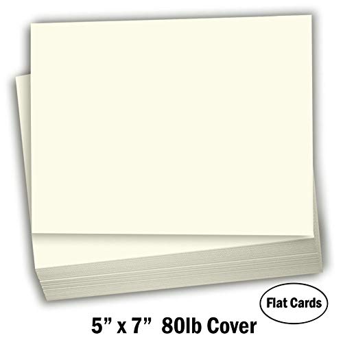 Hamilco Cream Colored Cardstock Thick Paper - Blank Index Flash Note & Post Cards - Greeting Invitations Stationary - Flat 5 X 7" Heavy Weight 80 Lb Card Stock For Printer – 100 Pack #TOP1