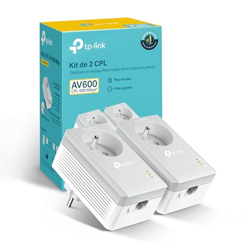 [Vecchio Modello] TP-Link CPL 600 Mbps con 1 porta Ethernet e presa integrata, kit di 2 - Soluzione ideale per godersi il servizio di casa multi-TV (K