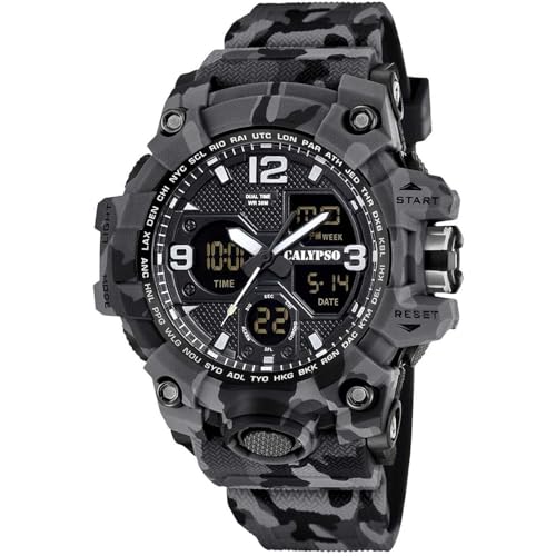 Calypso K5855/4 Montre pour Homme - Analogique-numérique, Camouflage Gris Noir, Gris, Audacieux