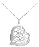 Amazon Collection Sterling Silver Filigree "Mom" Heart Pendant, 18"