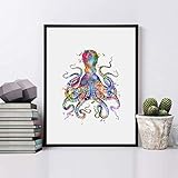 Octopus Watercolor Art Print Inspirational Wall Poster Marinel Life Sea Animal Watercolor Octopu Art...