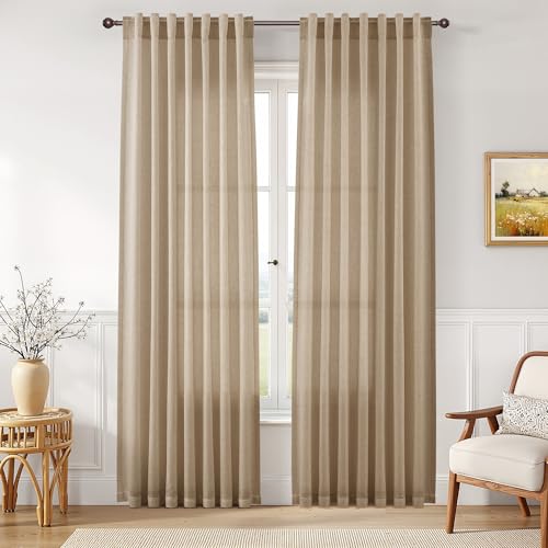 Joywell Linen Curtains 84 Inches Long for Living Room Sand