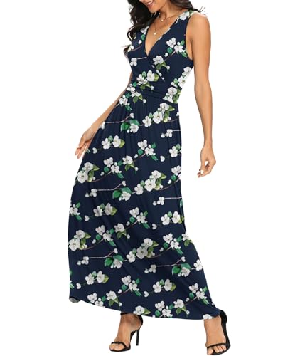 Image of LILBETTER Women Sleeveless Deep V Neck Loose Plain Long Maxi Casual Dress