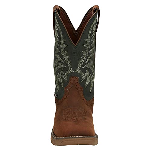 Justin Boot Company Men's Pecan Brown Water Buffalo 11 Forest Green Top Work Boot2