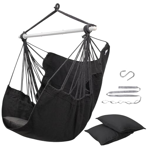 Image of ADVOKAIR Hammock Chair Swing, Heavy-Duty Hanging Rope Swing Seat Supports 500 Lbs, Ideal for Outdoor Patio, Backyard, Porch, Deck & Indoor Bedroom Use