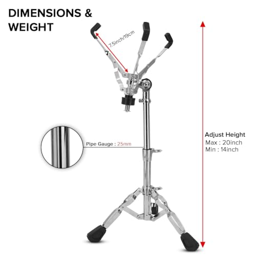 Image of Kadence SNJ01 Jamming Series 2.1kg Snare Stand | Adjustable Height & Gear Tilter | Double-Braced Tripod | Foldable Design | Chrome Finish