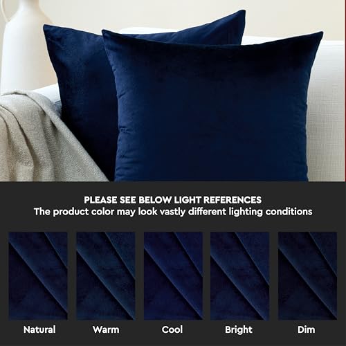Image of Encasa XO Velvet Throw Pillow Covers 16x16 in (40x40 cm) - Navy Blue - No Inserts, Pack of 2 Cases | Solid Plain Dyed Soft & Smooth, Square Decorative Cushion Covers for Living & Bedroom