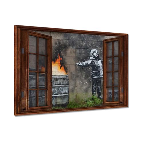 Peinture Banksy Graffiti sur toile 120x80 cm décor mural design Smog Snow H3674M