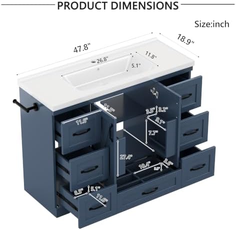 YOPTO 48" Bathroom Vanity with Sink, Freestanding Bathroom Cabinet - 1