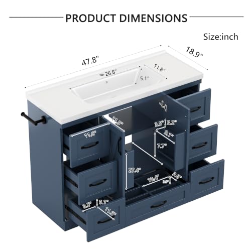 YOPTO 48" Bathroom Vanity with Sink, Freestanding Bathroom Cabinet