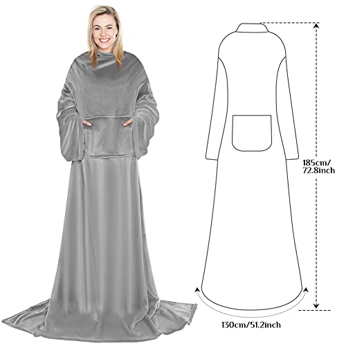 Onme Wearable Blanket With Sleeves, Soft Fleece Snuggy Blanket Throw Wrap, Cozy Body Blanket With Front Pocket For Women Men, Gift For Adults (Grey) #TOP2