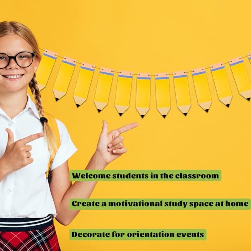 Oeyliz Back to School Pencil Banner Pencil Garland Classroom Decor DIY Pencils Banner First Day of School Photo Props Back to School Pencils Themed Classroom Teacher Office Party Decorations — view 2