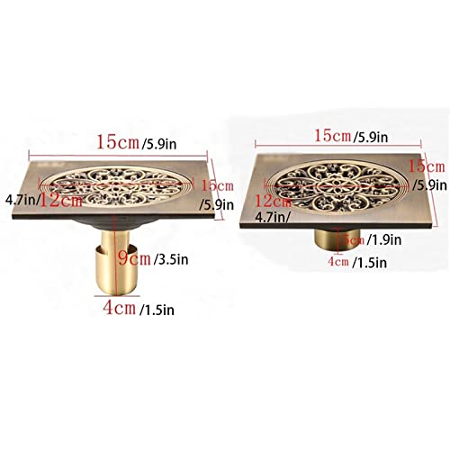 Couvercle de vidange de douche en laiton antique carré 15x15 cm pour bonde de sol B