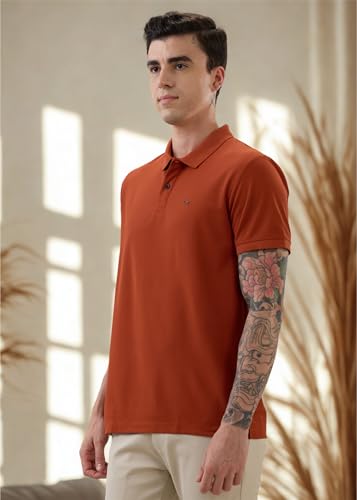 Image of Nostrum Cotton Half Sleeve T-Shirt for Men Boys, Regular Fit, Cherry, Stylish Mens T-Shirts, Polo T Shirt for Man, Collar T Shirts for Men