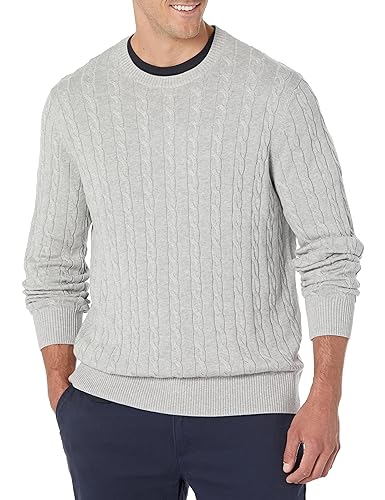 Brooks Brothers Men's Cotton Cable Crew Neck Sweater, Grey, Large