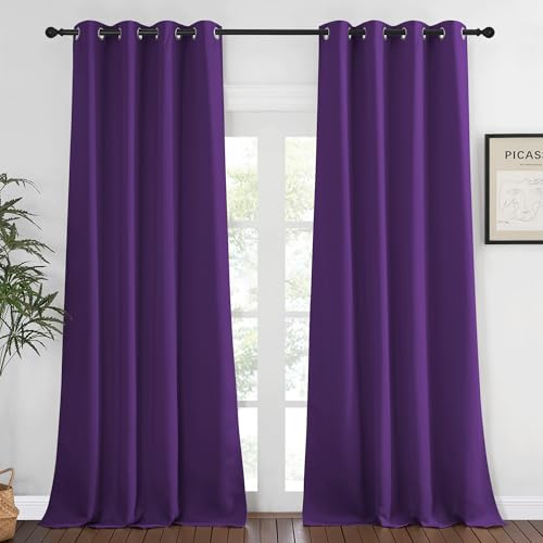 NICETOWN Bedroom Curtain Room Darkening Drapery 102 inches Length - Home Fashion Thermal Insulated Grommet Room Darkening Curtain for Living Room (Royal Purple, 1 Panel, 52 x 102 inches)