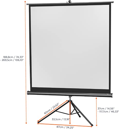celexon Economy Stativ-Leinwand schwarz 75 | 133x133 cm 1:1 | mobil transportable 4K, Full-HD Beamerleinwand mit manuellem Rollauszug f&uuml;r Heimkino, B&uuml;ro & Outdoor | inkl. Standfu&szlig; + Tragegriff